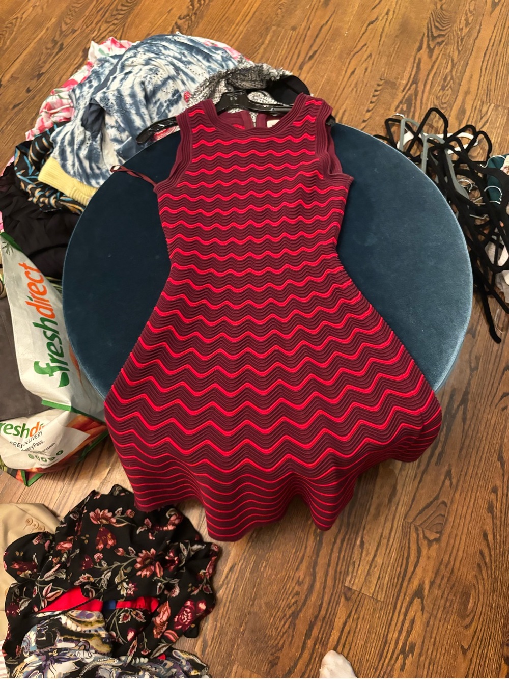 Milly' Red and Black Wave-Pattern Fit & Flare Dress